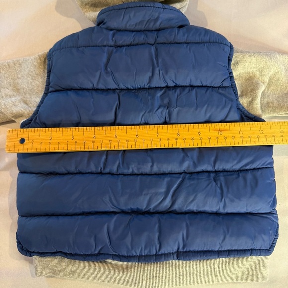 Old Navy Blue Puffer Vest With Gray Fleece Hood and Sleeves Kids Sz 6-12 Mo - Picture 8 of 11